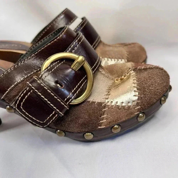 Coach Sebrina Studded Leather Suede Patchwork Clogs Size 5.5 Boho Retro - Picture 4 of 10